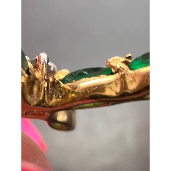 Vintage 14K Yellow Gold Emerald & Diamond Marquise Cross Pendant - Picture 11 of 16